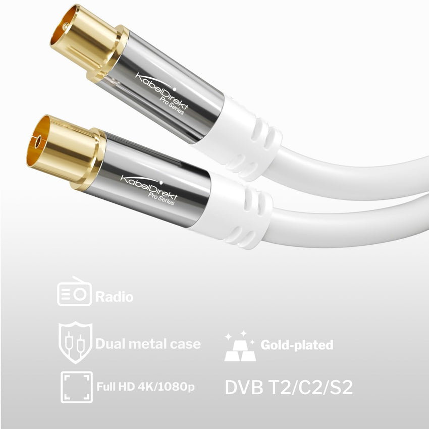 KabelDirekt â 4K Aerial TV Antenna Cable â 3ft, M/F, White | Male to female connectors for DVB-C, DVB-T, DVB-S