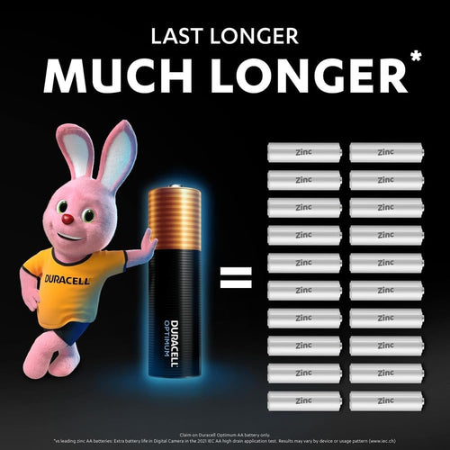 DURACELL Optimum AA Batteries (8 Pack) - Alkaline Batteries 1.5V - 200% More Power Boost Actives - Meets Demands Of Modern Devices - 100% Recyclable, 0% Plastic Packaging - MX1500