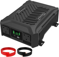 Pure Sine Wave Inverter 12/24V to 240V 1200W/2300W Rated Peak 2000W/4000W 2 UK Sockets USB LCD â 12/24V