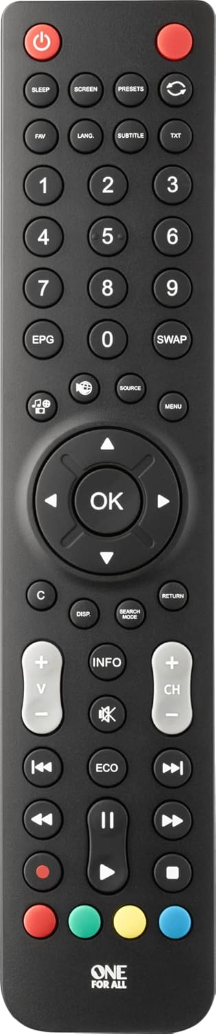 One For All Sharp TV Replacement remote - Works with IR Sharp televisions (LED,LCD,Plasma) - Ideal TV replacement remote control with same functions as the original Sharp remote - black - URC1921
