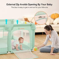 COMOMY Playpens for Babies and Toddlers, 200 x 160 cm Baby Playard Extra Large, Safe and Non-Slip Baby Fence, Full Mesh Design, Indoor & Outdoor Kids Activity Center, Baby Play Pens (Beige)