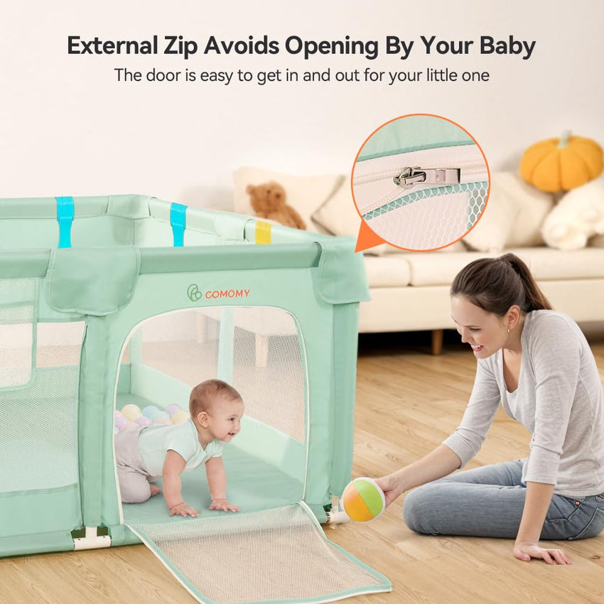 COMOMY Playpens for Babies and Toddlers, 200 x 160 cm Baby Playard Extra Large, Safe and Non-Slip Baby Fence, Full Mesh Design, Indoor & Outdoor Kids Activity Center, Baby Play Pens (Beige)