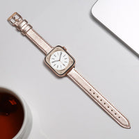 Tuocal Genuine Leather Strap Compatible with Apple Watch Strap 38mm 40mm 41mm 42mm(Series 10) for Women Men, Slim Thin Elegant Narrow Wristband for iWatch Series 10 9 8 7 6 5 4 3 2 1