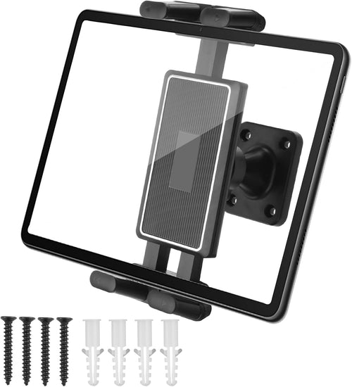 Qaum Tablet Wall Mount, 360^0 Rotation Adjustable Wall Mount Holder, Aluminum Universal Tablet Holder Clamp for 4.7-15" Tablets and Phones, Compatible with iPad iPhone Galaxy Samsung and Kindle(Black)