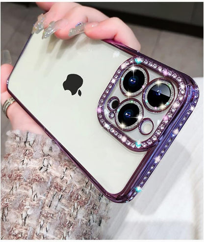 Ownest Compatible with iPhone 14 Case,Sparkle Diamond Camera Len Protector Glitter Clear Case,Crystal Bling Cute Aesthetics Phone Case Shockproof Phone Covers for iPhone 14 -Purple