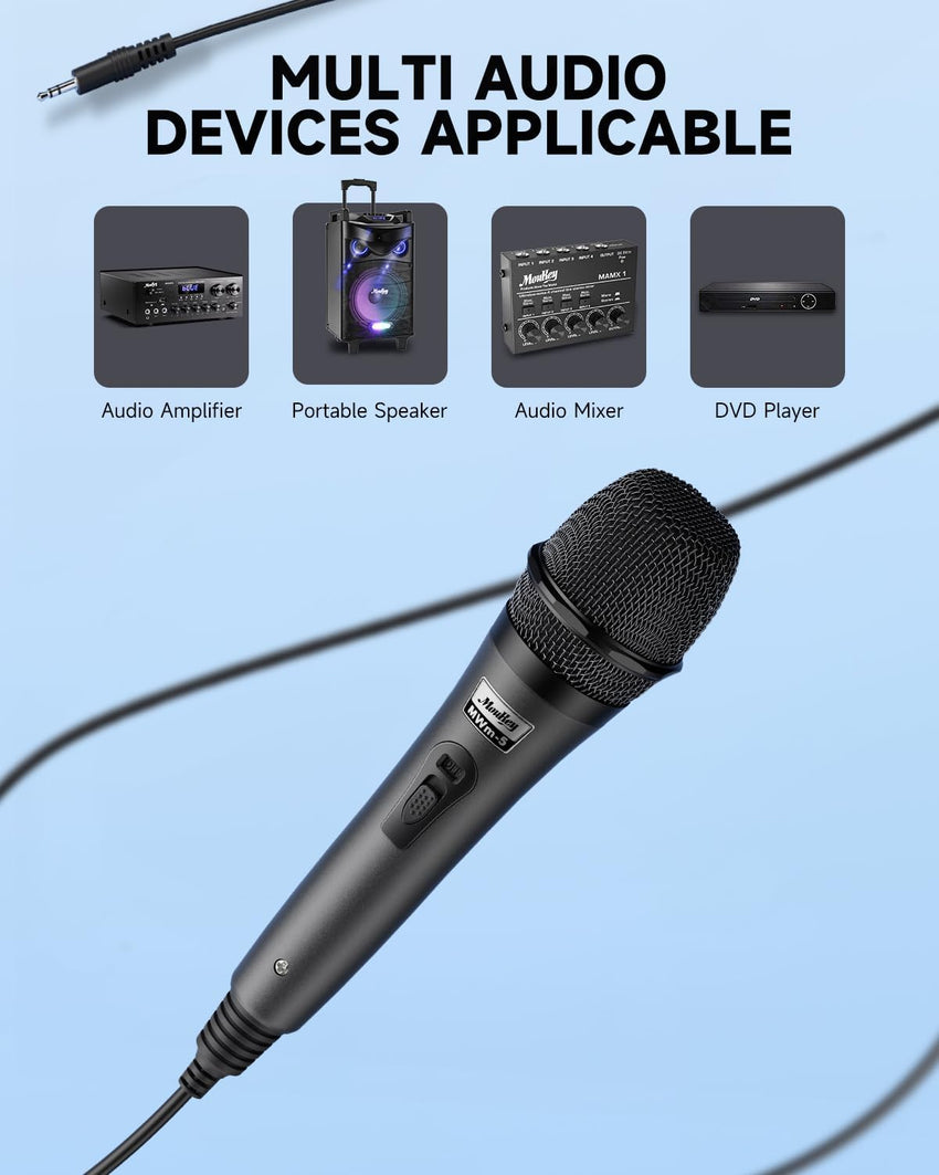 Moukey Dynamic Microphone, Home Karaoke Microphone with 13ft XLR Cable, Cardioid Metal Handheld Wired Mic for Singing/Karaoke/Stage, Compatible w/Speaker/Amp/Mixer/Karaoke Machine, Gray