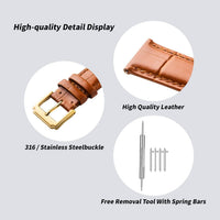 Spolife Leather Watch Straps for Men, Genuine Leather Watch Straps With Stainless Buckle,Quick Release Watch Strap, Replacement Watchbands 16mm 18mm 19mm 20mm 22mm(Watch Strap Pins,Watch Strap Tool)
