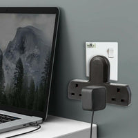 Invero 3 Way Multi Mains Adaptor - One Socket into Three Triple Plugs - Cable Free - UK 3 Pin Plug - British Approved 13A - Black