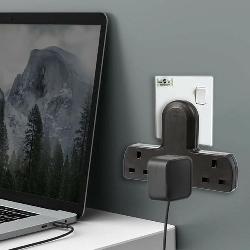Invero 3 Way Multi Mains Adaptor - One Socket into Three Triple Plugs - Cable Free - UK 3 Pin Plug - British Approved 13A - Black