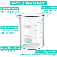 Glass Measuring Beaker Set 4 Pieces 50ml to 1000ml Low Form 3.3 Boro Griffin