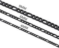 Menâs Figaro Chain Necklace 9mm Flat Stainless Steel 20in Hip Hop Style â Black