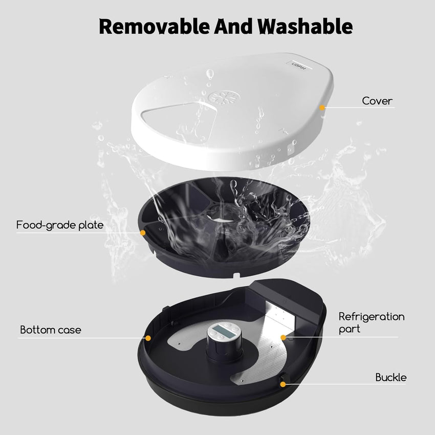Automatic Cat Feeder with Cooling & Timer Wet Food Dispenser Washable Plates White