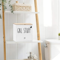 Tampon & Sanitary Pad Storage Box Wooden Organizer with Drawer & Lid â White