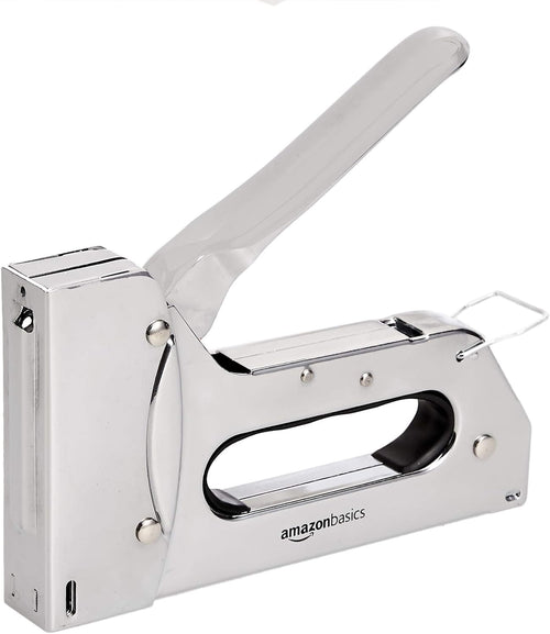 Amazon Basics Heavy Duty Stapler Gun with 500 Staples, for Upholstery, Home Repairs, Carpentry and other Professional Projects, Silver