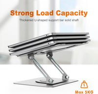 GRIFEMA Laptop Stand for Desk, Foldable Laptop Riser with 360^0 Swivel Base, Adjustable Height & Angle, Ventilated Computer Stand Compatible with MacBook Air/Pro, Dell, and 11-17" Laptops - Silver