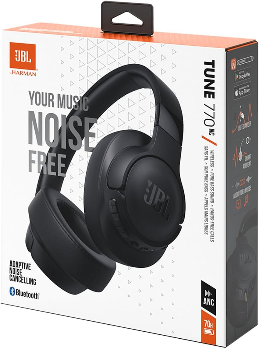 JBL Tune 770 NC NO BOX Wireless Over-Ear Bluetooth Headphones with Adaptive Noise-Cancelling Technology and 70-Hour Battery Life, Black