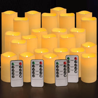 Set of 24 Flameless LED Candles Waterproof Outdoor with 4 Remotes & Timer 4"/5"/6" â White