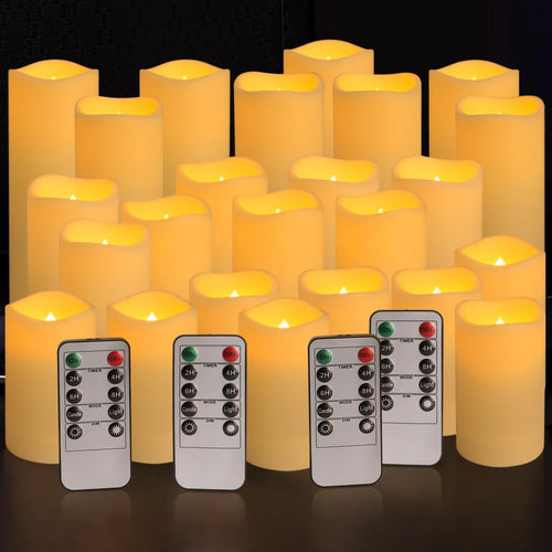 Set of 24 Flameless LED Candles Waterproof Outdoor with 4 Remotes & Timer 4"/5"/6" â White