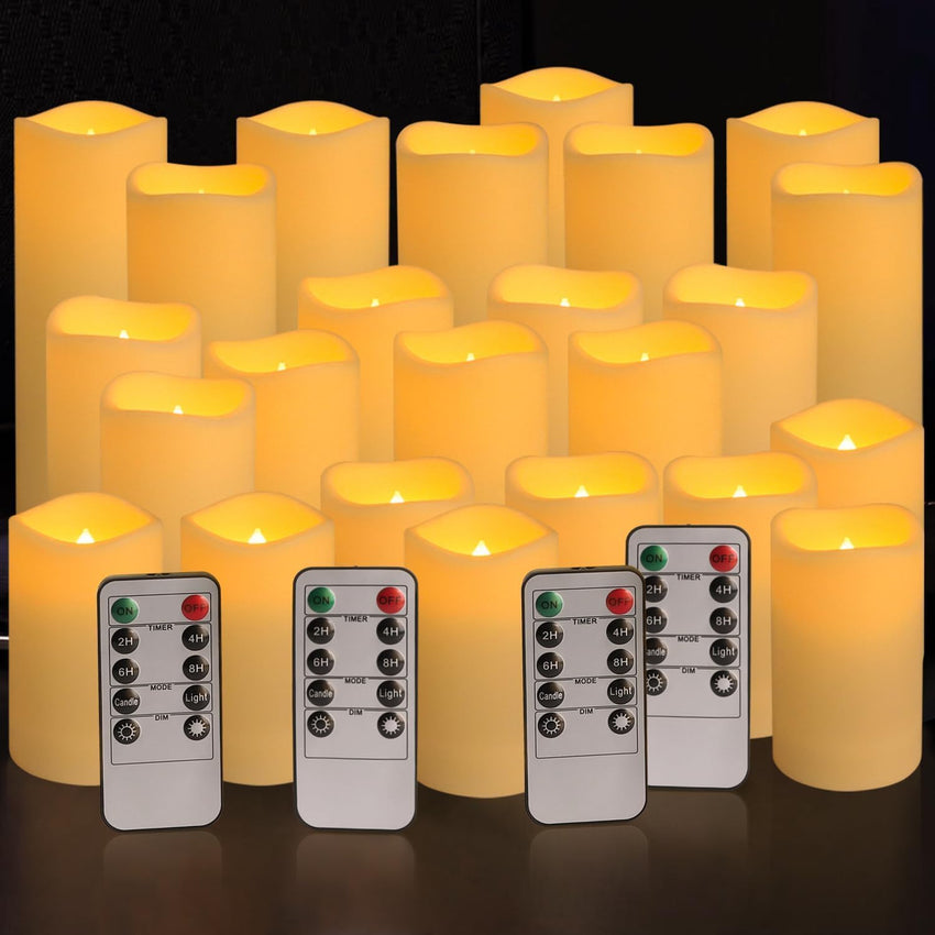 Set of 24 Flameless LED Candles Waterproof Outdoor with 4 Remotes & Timer 4"/5"/6" â White