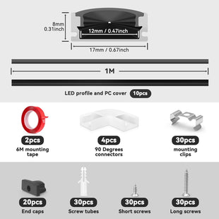 HOMMAND LED Channel, LED Profile 10 Packs 1m/3.3ft U-Shape, LED Diffuser and LED Aluminium Profile with Corner Connectors, End Caps, Mounting Clips and Adhesive, LED Strip Channel 10m