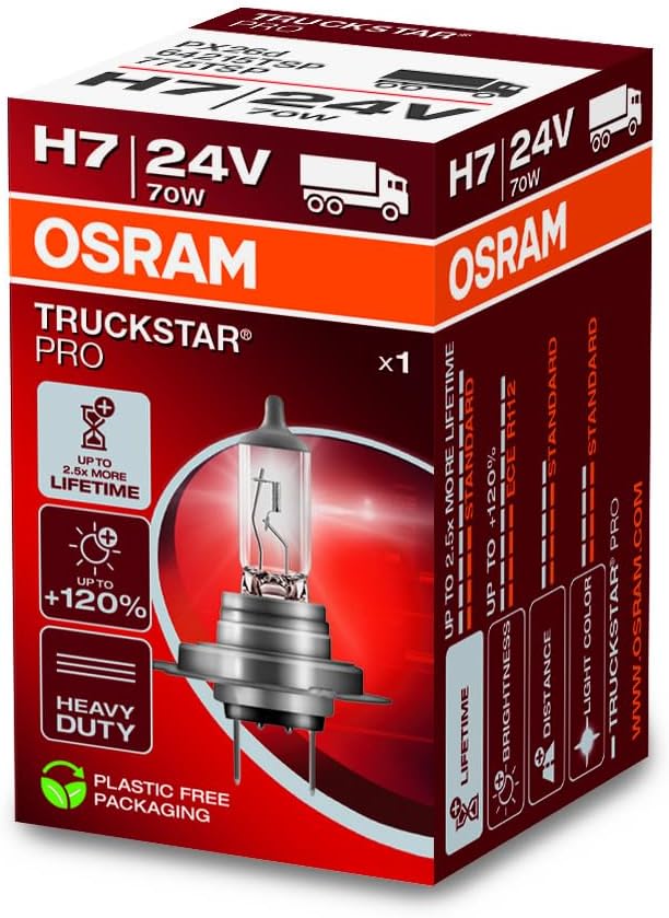 OSRAM TRUCKSTAR PRO H7 24V Halogen Headlight +120% Brightness â 64215TSP