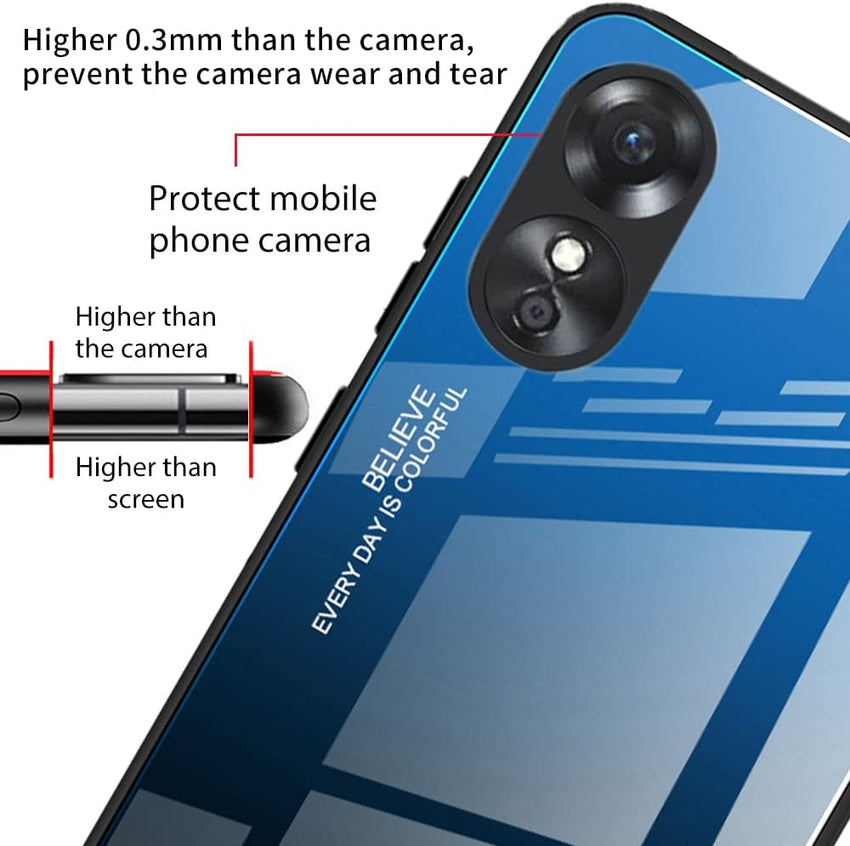 Case BLUE BLACK GRADIENT for Oppo A78 5G, Gradient Tempered Glass Back Case and Shockproof Silicone Tpu Protective Phone Case Cover (Blue/red)
