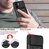 UPLAI Armor Case for Xiaomi Redmi A1/Xiaomi Redmi A2, Ultra Thin Shockproof Silicone Cover with Slide Camera Cover and Magnetic Ring Kickstand, PC + TPU Durable Cover.Black