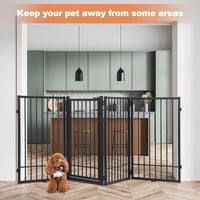 SMONTER Free Standing Dog Gate with Door Walk Through, 306cm Extra Wide Indoor Dog Fence, 80cm Height 6 Panels Foldable Metal Pet Puppy Gate for Stairs, Hallways, Doorway