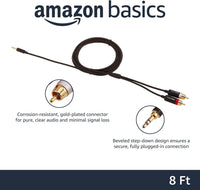 Amazon Basics 3.5 Aux to 2 x RCA Adapters, Audio Cable for Amplifiers, Active Speakers with Gold-Plated Plugs, 2.4 m, Black