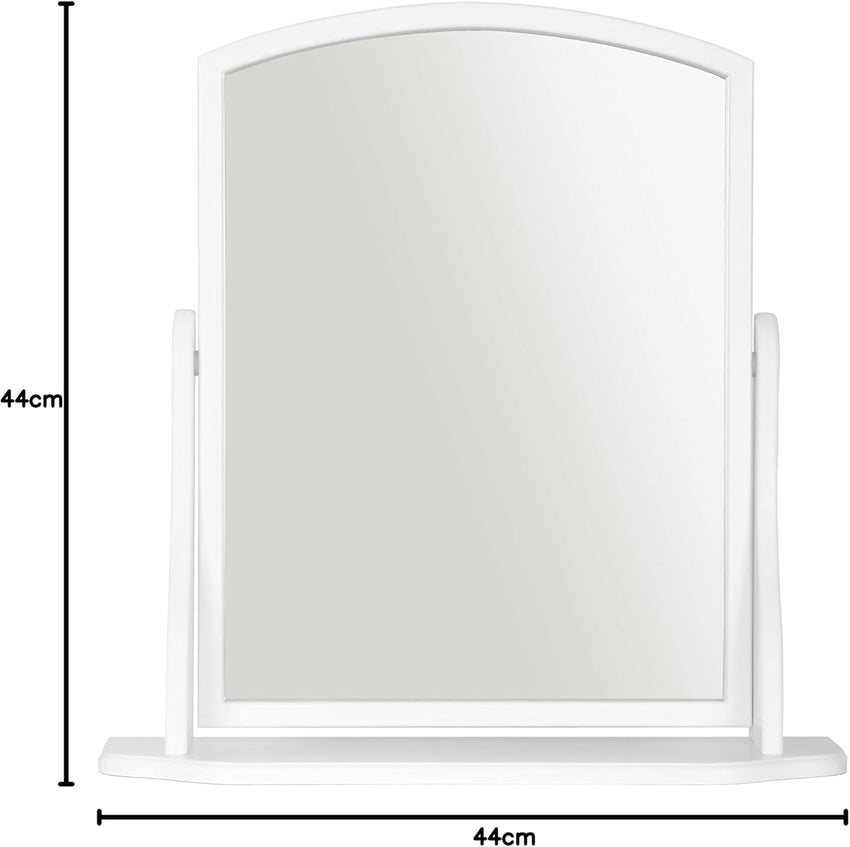 Home Selections Arched Wood Dressing Table Mirror, White, 44x44cm, Wooden Free Standing Tabletop Vanity Mirror