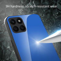 Case Cover for Honor X6a, Pure Colour Tempered Glass Back Case + Protective TPU Case for Honor X6a Cover (Light Blue 2)