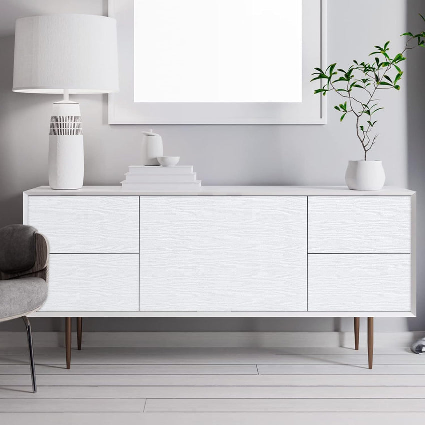 Abyssaly Sticky Back Plastic White Vinyl Wrap Wood Effect Self Adhesive Wallpaper Waterproof Peel and Stick Wallpaper 90cm X 300cm for Decorative Kitchen Worktop Wall Table Furniture Stickers