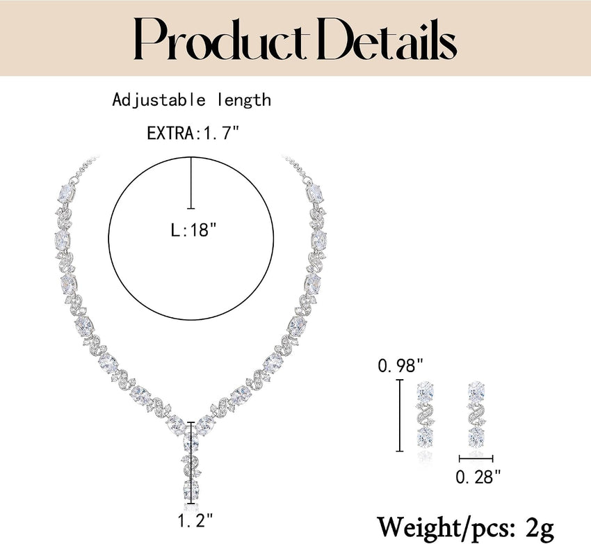 Clearine Women's Wedding Bridal Cubic Zirconia Infinity Y-Shape Tennis Necklace Dangle NO Earrings Clear Silver-Tone