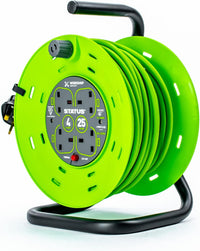 STATUS 4 Socket Cable Reel, 25m, Green, 13 Amp, Thermal Cut Out, Heavy Duty, Outdoor Extension Lead, Ideal for Garden, Workshop, DIY, Power Tools (S25M13ACR2)