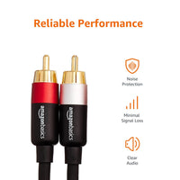 Amazon Basics 2 RCA Audio Cable for Amplifier,Active Speakers or Subwoofer with Gold-Plated Plugs, 1.22 m, Black