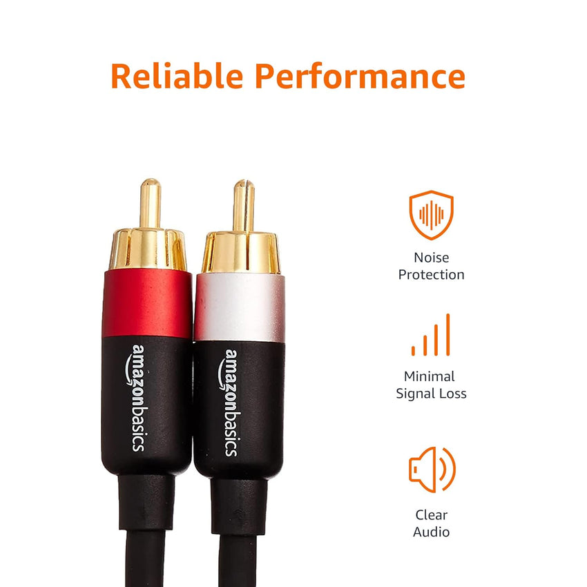 Amazon Basics 2 RCA Audio Cable for Amplifier,Active Speakers or Subwoofer with Gold-Plated Plugs, 1.22 m, Black