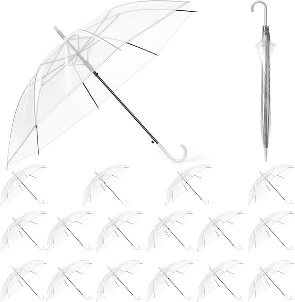 Hestya 16 Pack 37.4 Inch Clear Umbrellas for Wedding White Transparent Umbrella Dome See Through Umbrella Windproof Umbrella Handle Semi-automatic for Woman Men Bride Bridesmaid Party