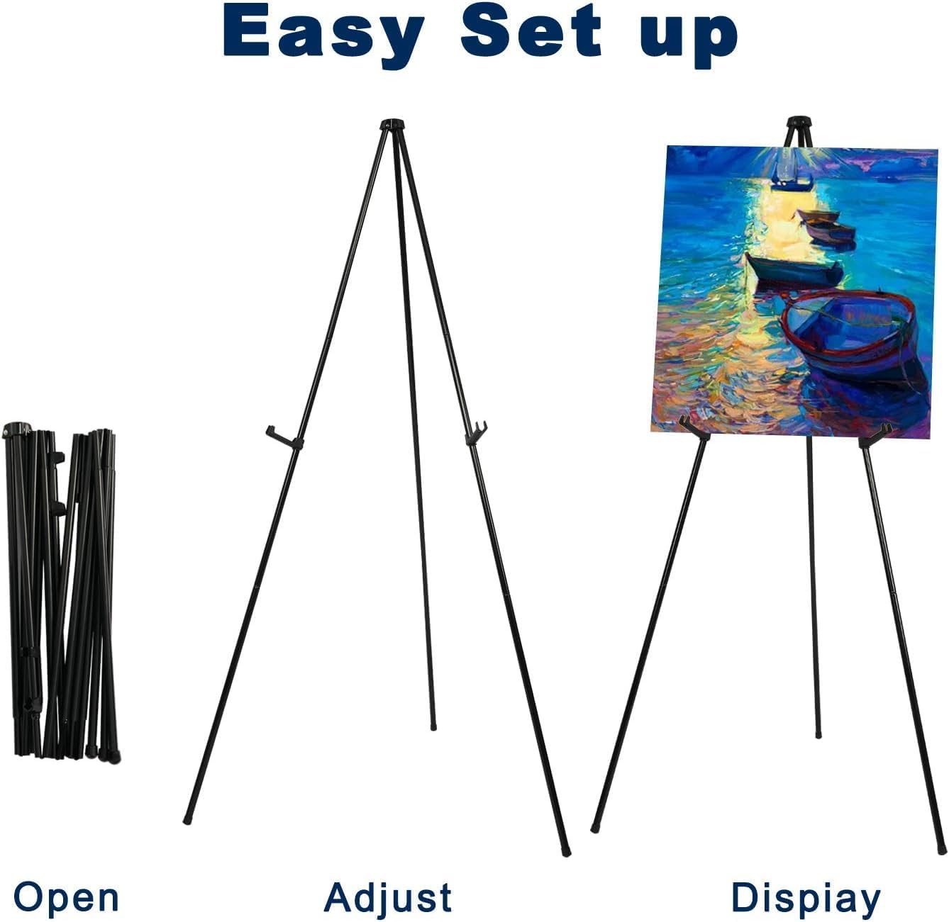 3-Pack Black Easel Stand Adjustable Collapsible Floor Easel â Lightweight Metal
