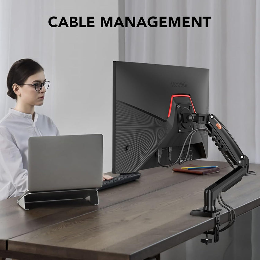 KOORUI Single Monitor Arm Desk Mount for 17-32 inch Screen, Vertical, Swivel, Adjustable Gas Spring Monitor Stand with C-clamp/Grommet Mounting Base, VESA 75/100mm,Increased Load Capacity from 2-9kg.