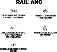 Skullcandy Rail ANC Wireless Earbuds, Bluetooth Headphones, Active Noise Cancelling, Up to 38 Hours Battery, Microphone for iPhone Android, Customizable via Skull-iQ App - True Black