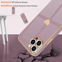 Teageo for iPhone 15 Pro Max Case Girl Women Cute Girly Love-Heart,Lavender | with Screen Protector [2 Pack] Luxury Gold Soft Cover Camera Protection Silicone Shockproof Phone Case iPhone 15 Pro Max