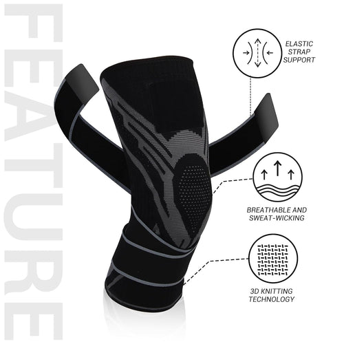 Knee Support Brace Adjustable Compression Sleeve for ACL & Arthritis Black M