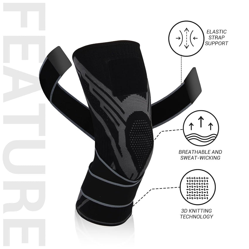 Knee Support Brace Adjustable Compression Sleeve for ACL & Arthritis Black M