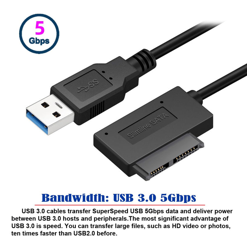cablecc USB 3.0 to 7+6 13pin Slimline Sata Adapter Cable for Laptop Cd DVD ROM Optical Drive