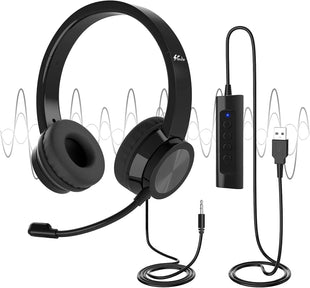 Venker LCL Headsets with Microphone, USB Headset 3m Length Noise Cancelling Headset Stereo Headphones for PC, Laptop USB/3.5mm, Multi-Use USB Headset for Meeting, Daily Using etc