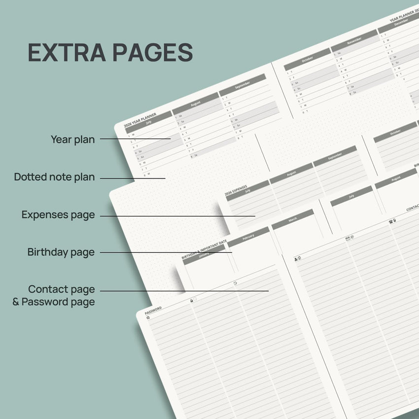 2026 Week-to-View Hardback Diary Large 26.5x21.5cm 100gsm Inner Pocket â Aquamarine