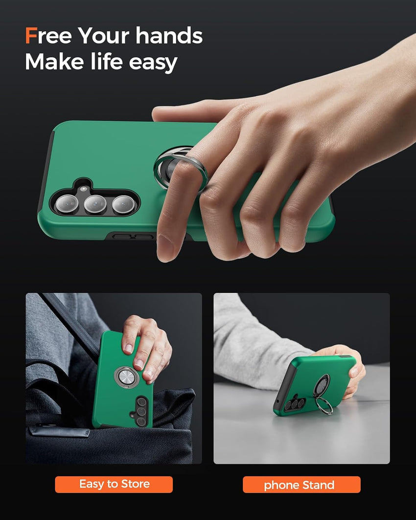 KRAFTCARE for Samsung S23 FE Case with Kickstand Ring, Upgrade Shockproof and Anti Scratch 360^0 Magnetic Ring Holder Stand Protective Phone Case Cover for Samsung Galaxy S23 FE - Dark Green