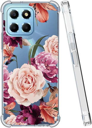 Jhxtech Phone Case for Honor X8 5G/Honor X6 (4G/5G)/Honor X6S/Honor 70 Lite girls women, Slim Shockproof Clear Floral Pattern Soft Flexible TPU Protective Cover for Honor X8 5G Purple flower