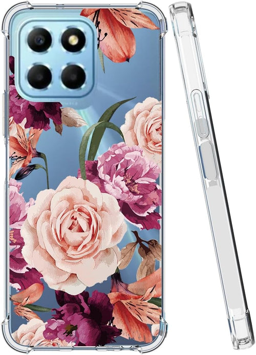 Jhxtech Phone Case for Honor X8 5G/Honor X6 (4G/5G)/Honor X6S/Honor 70 Lite girls women, Slim Shockproof Clear Floral Pattern Soft Flexible TPU Protective Cover for Honor X8 5G Purple flower