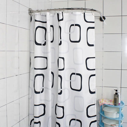 mosegor Shower Curtain Rail L Shaped Shower Curtain Rod Extendable Corner Shower Curtain Pole with Curtain for Bathroom Clothing Store Private Space Drill Free Install 70-95 cm